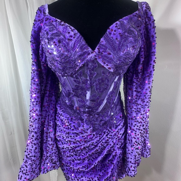 Glamorous Purple Long Sleeve Dress - Picture 4 of 14